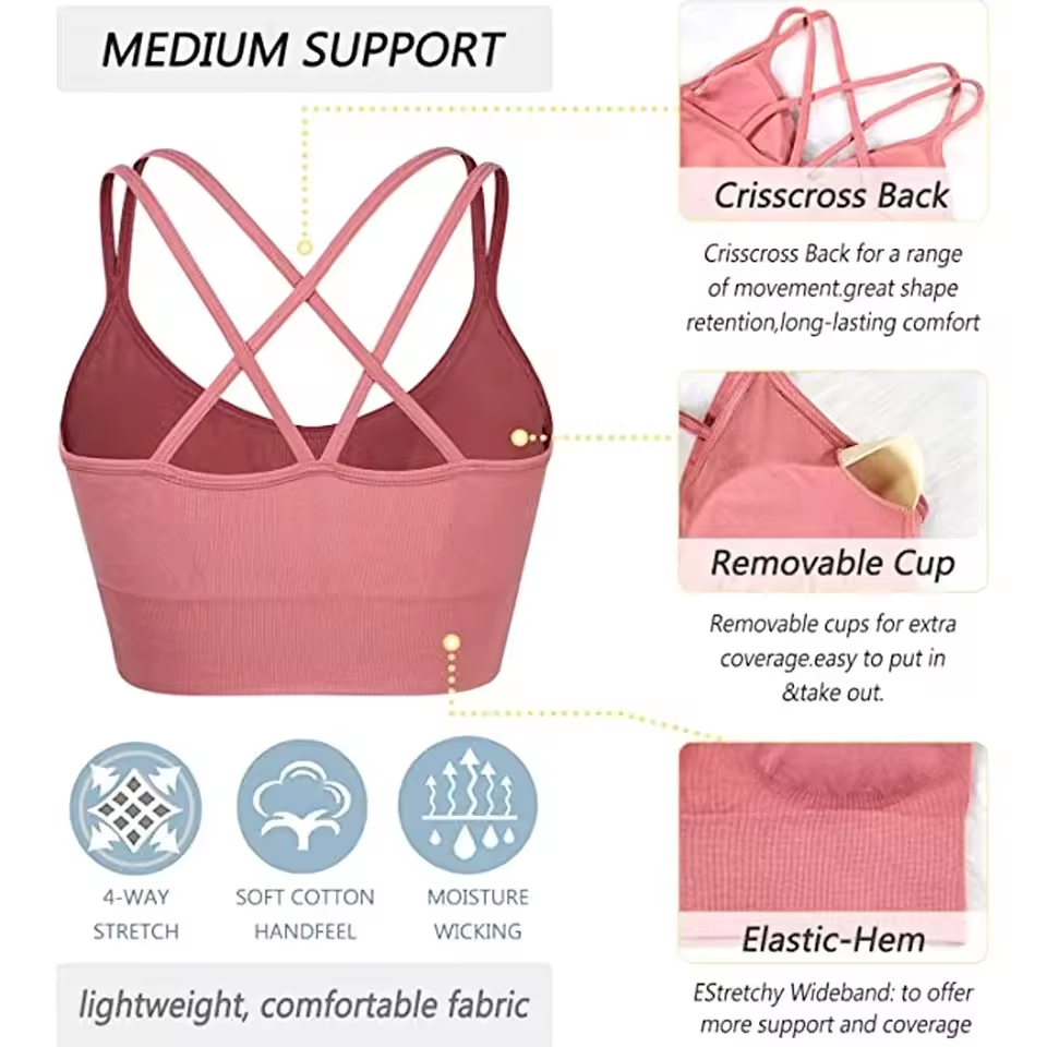 Women’s Push Up Sports Bra – Solid Color, Padded Fitness Bra for Yoga, Running & Gym